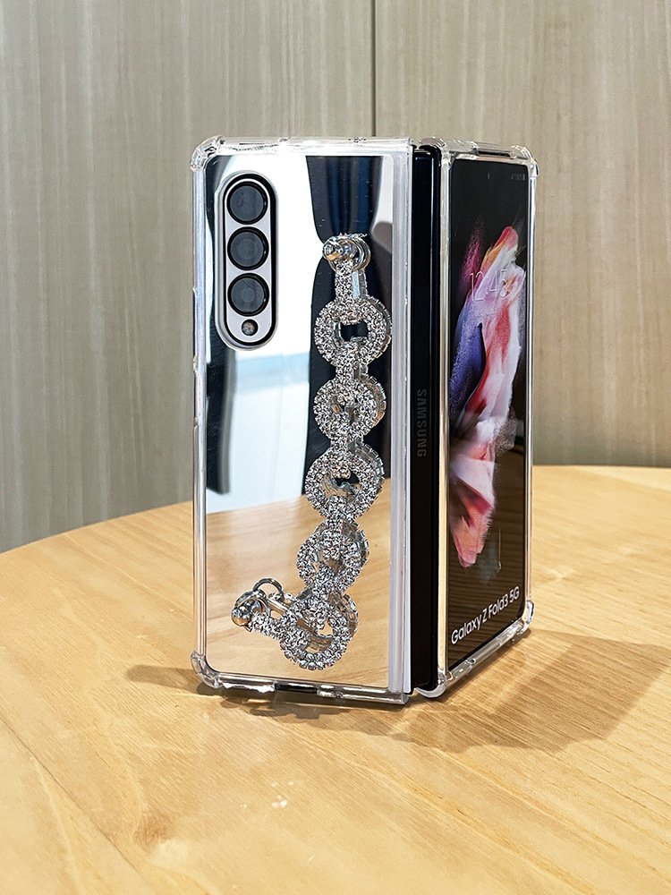 Suitable for Samsung Fold4 Mobile Phone Case Folding Screen Airbag Mirror Fold 3 Rhinestone Five-ring Chain Z Fold 4 Protection