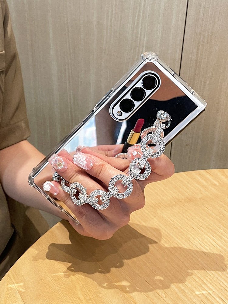 Suitable for Samsung Fold4 Mobile Phone Case Folding Screen Airbag Mirror Fold 3 Rhinestone Five-ring Chain Z Fold 4 Protection