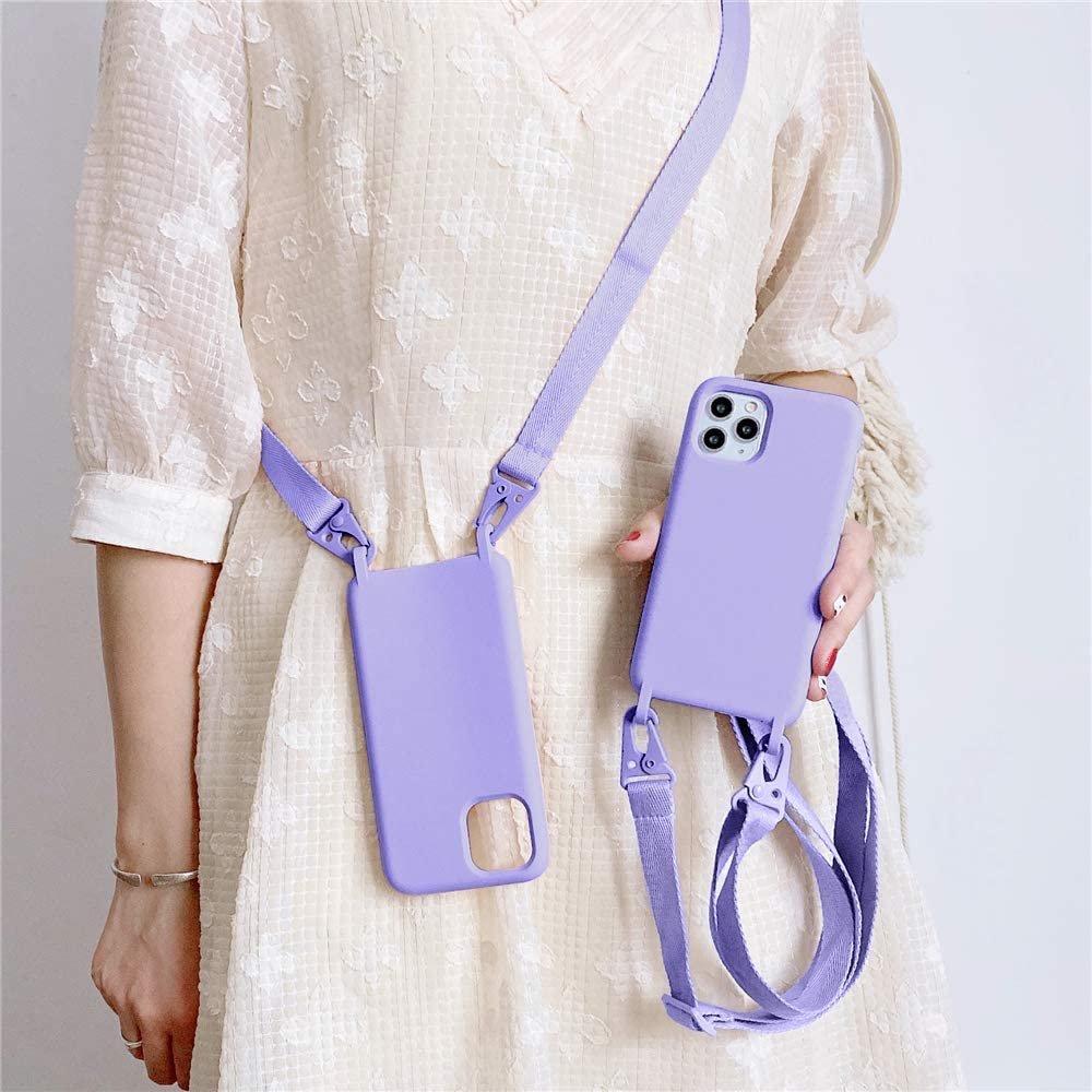 For iPhone 16 14 15 Pro Max Phone Case With Detachable Crossbody Shoulder Strap Chain Band Necklace Silicone Case Cover