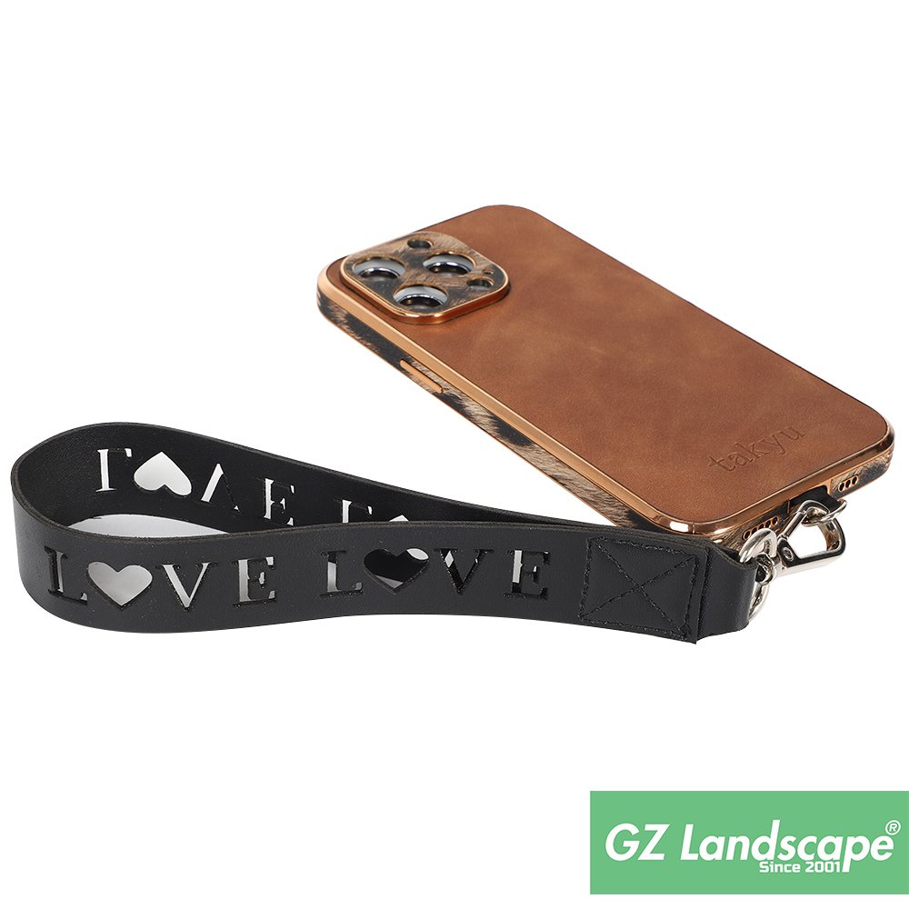 Custom hollow out logo fashion wrist strap mobile phone pu leather keychain phone lanyard