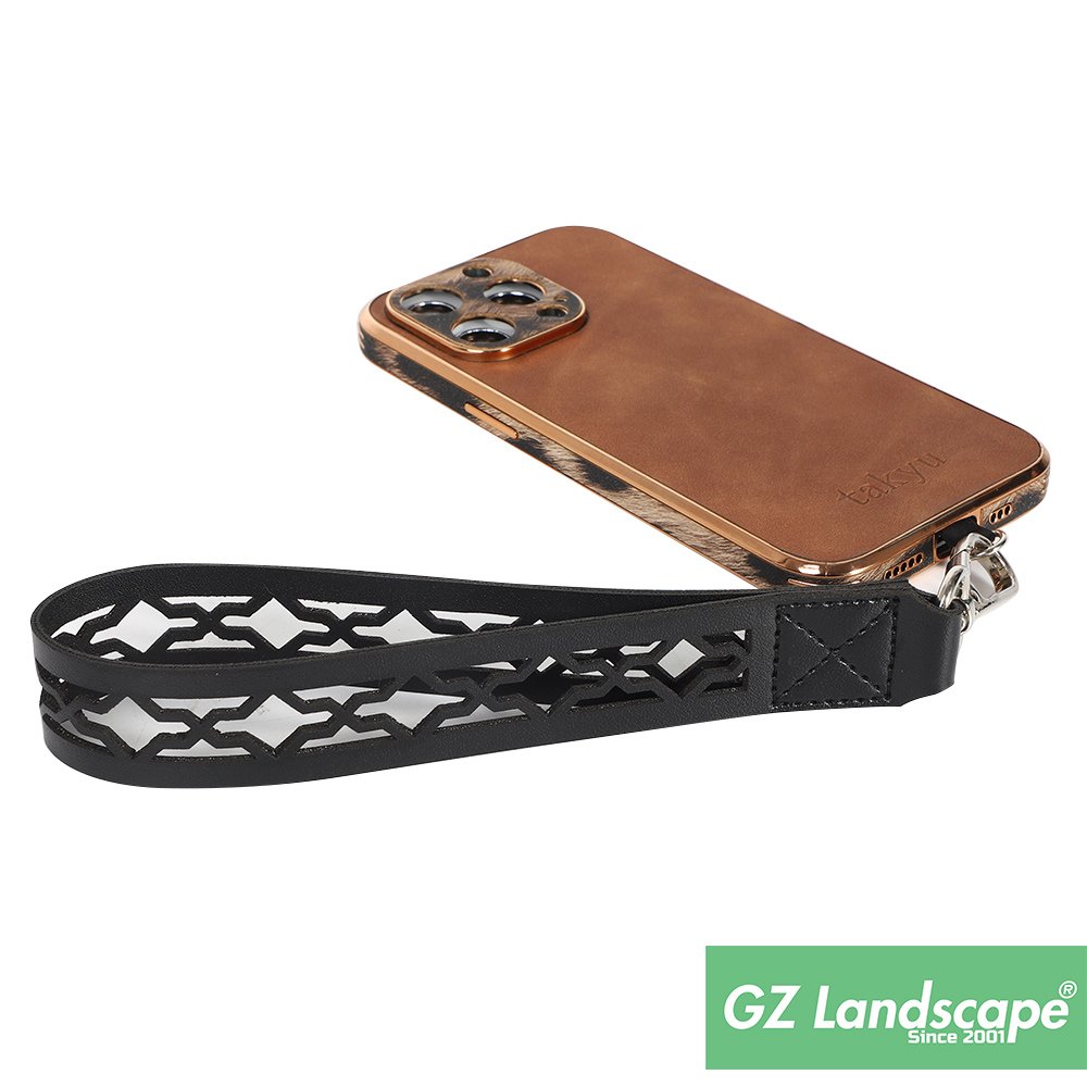 Custom hollow out logo fashion wrist strap mobile phone pu leather keychain phone lanyard