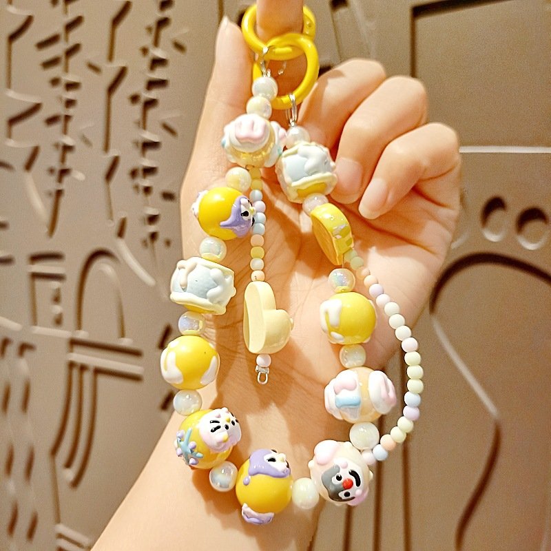 Cute hand-painted beaded animal beaded chain bag mobile phone pendant hand made beaded keychain cartoon graffiti wrist ornament