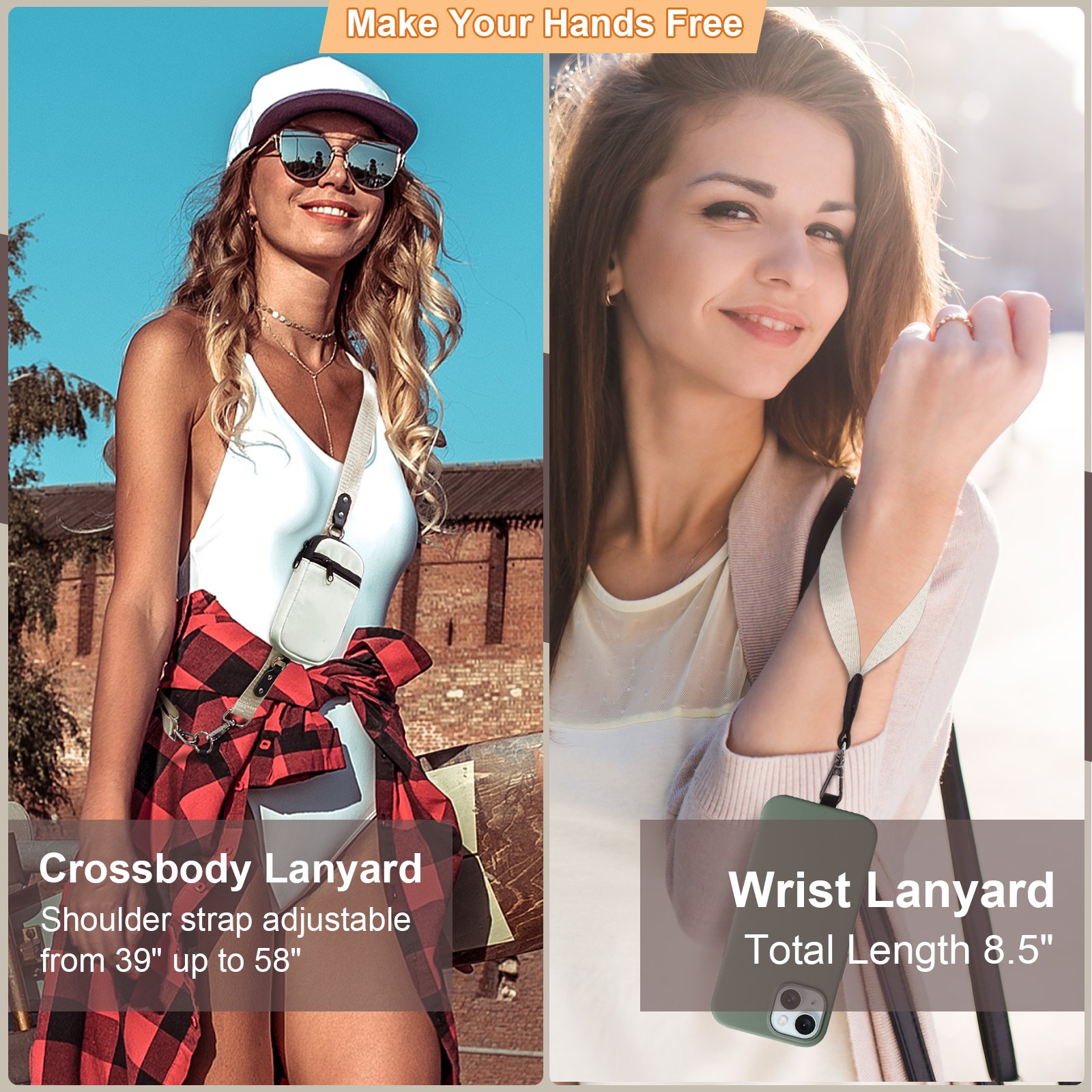 Phone Strap With Zippered Pouch Clip And Go Strap For Phone With Wallet Crossbody Phone Lanyard Crossbody For Women