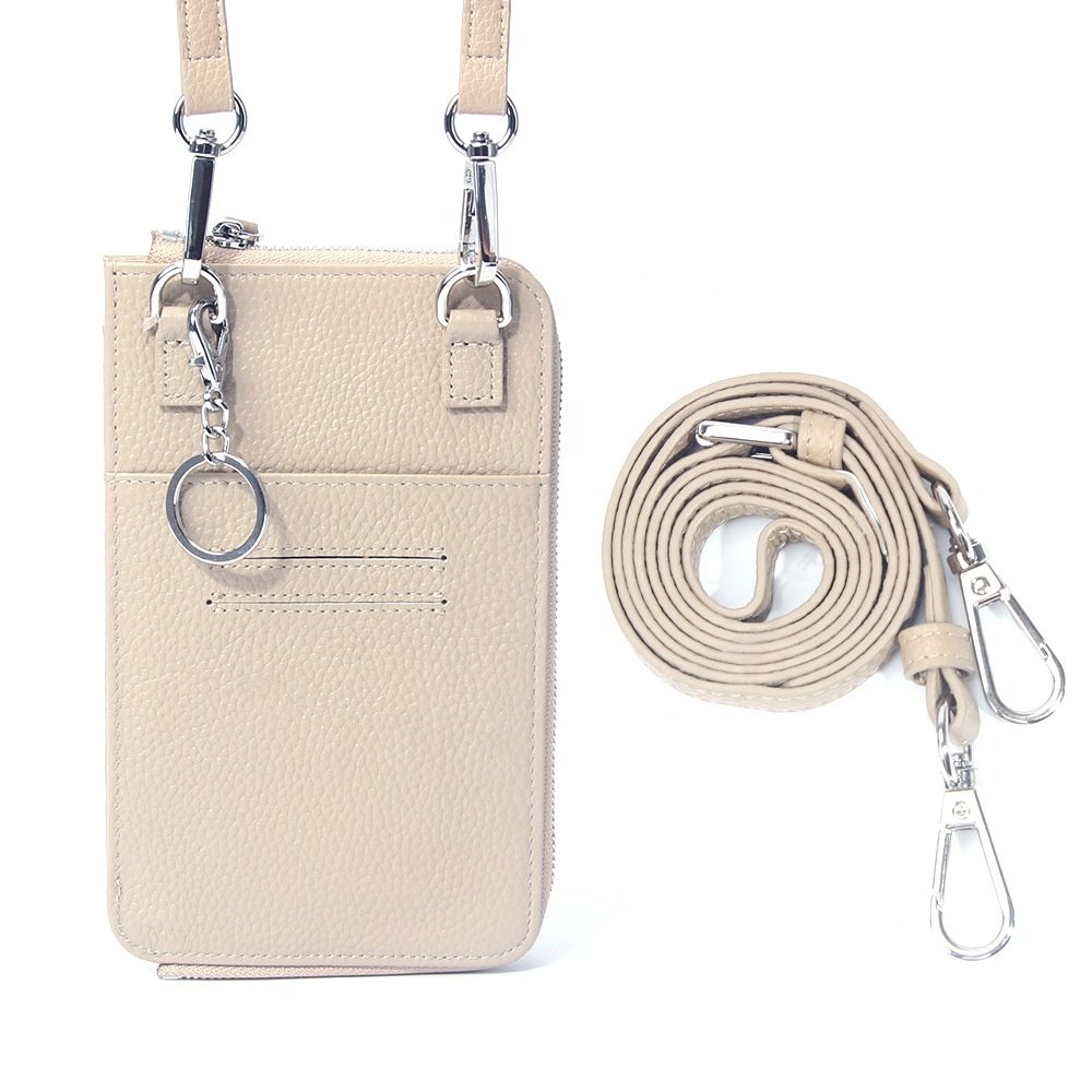 2023 Fashion cowhide leather women phone wallet shoulder strap cellphone purse case small functional shoulder mobile phone bag