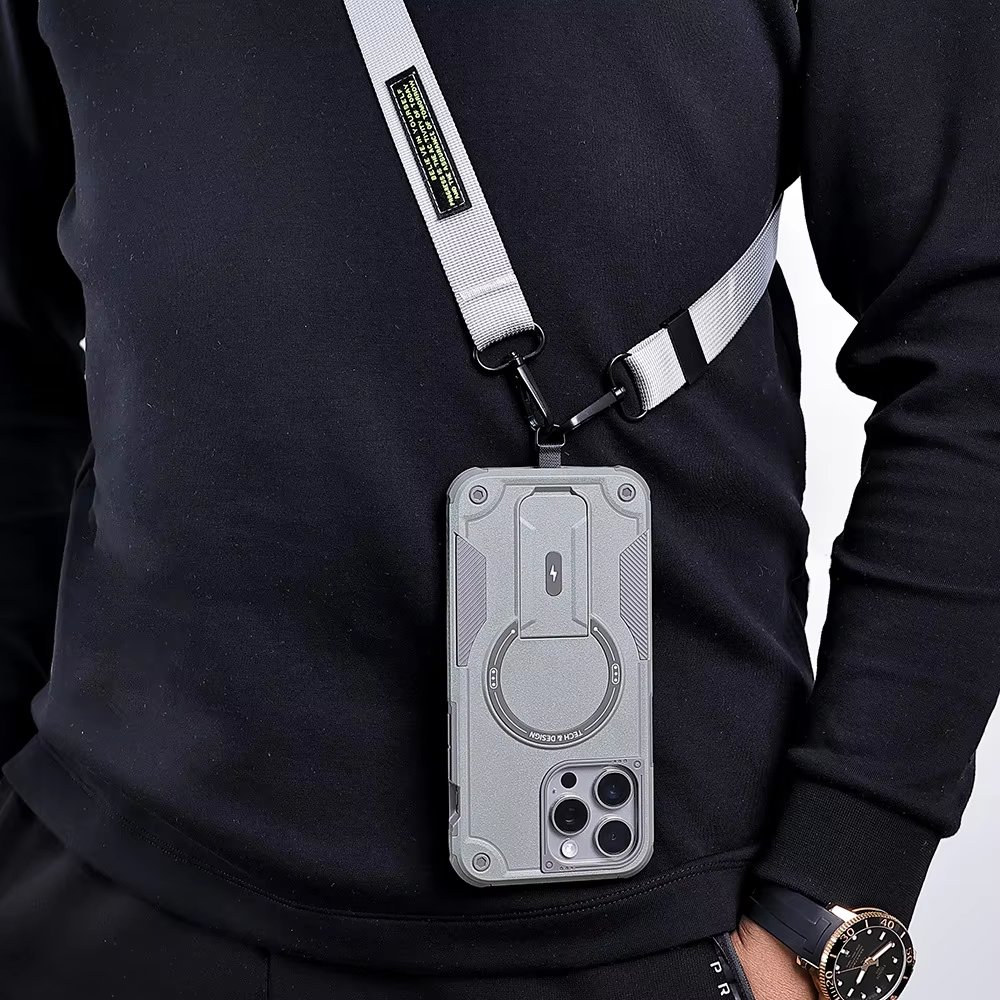 Hybrid Armour Crossbody Phone Strap Magnetic Case for iPhone 16/16 pro/16 pro max Defend Case Mobile Phones Cover with Kickstand