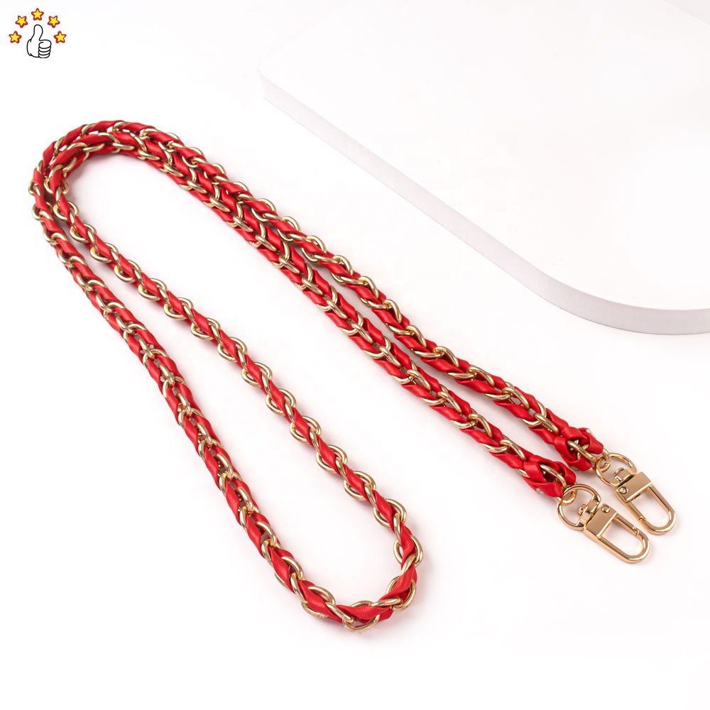 New Design Gold Metal Chain With Pu Lanyard For Mobile Phone Case Long Necklace Cross-body Chunky Chain Strap For Bag Purse