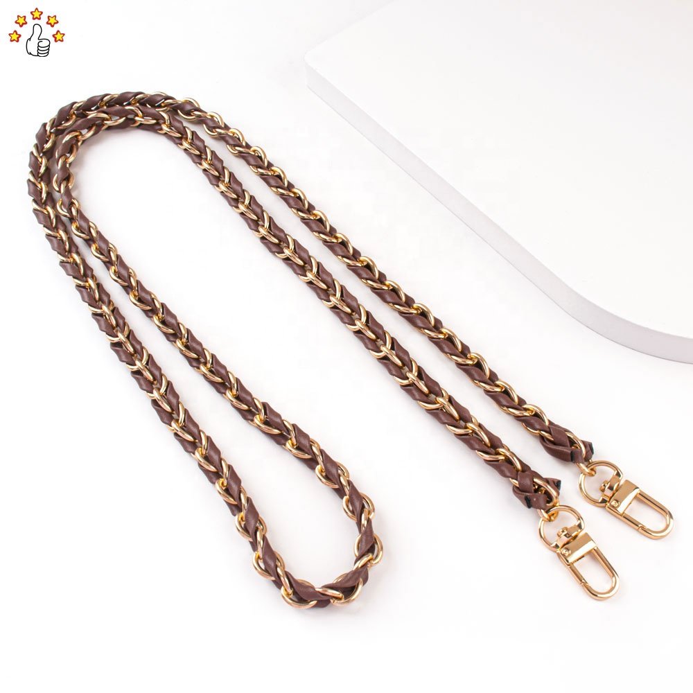 New Design Gold Metal Chain With Pu Lanyard For Mobile Phone Case Long Necklace Cross-body Chunky Chain Strap For Bag Purse