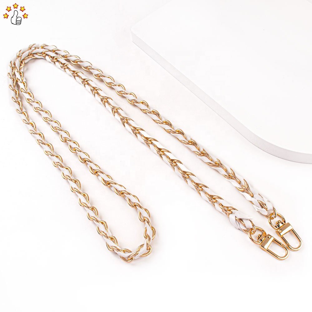 New Design Gold Metal Chain With Pu Lanyard For Mobile Phone Case Long Necklace Cross-body Chunky Chain Strap For Bag Purse