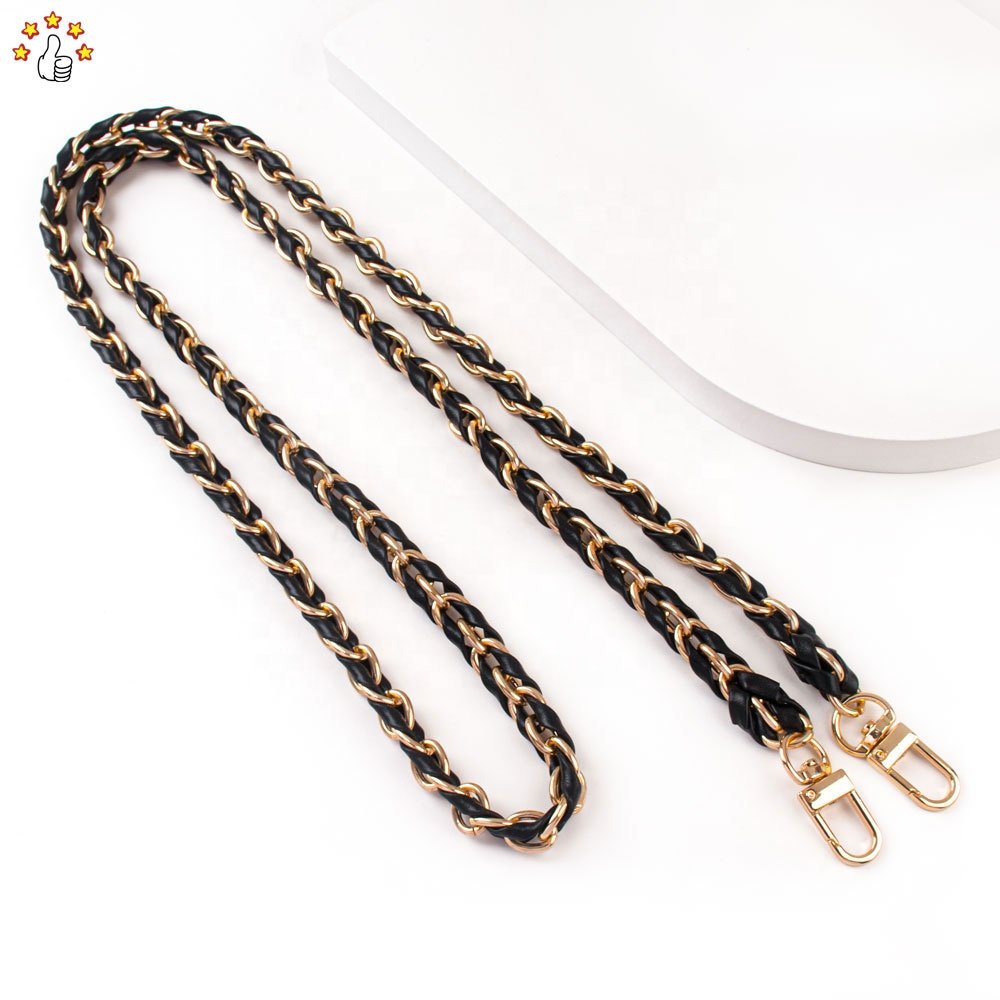 New Design Gold Metal Chain With Pu Lanyard For Mobile Phone Case Long Necklace Cross-body Chunky Chain Strap For Bag Purse