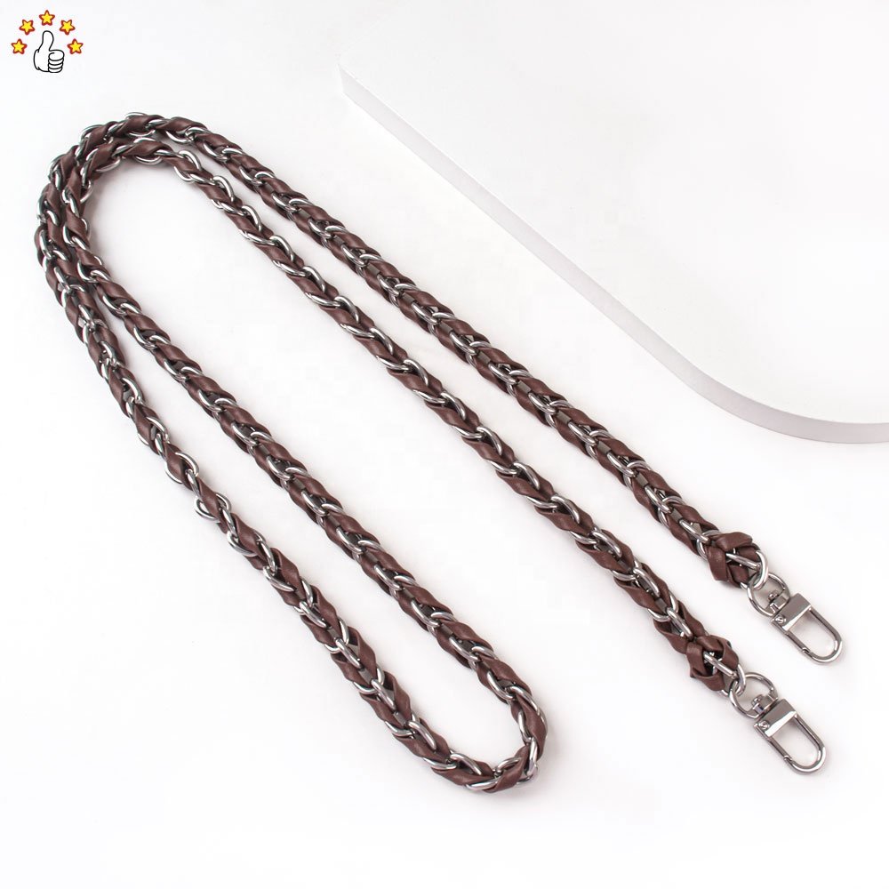 New Design Gold Metal Chain With Pu Lanyard For Mobile Phone Case Long Necklace Cross-body Chunky Chain Strap For Bag Purse