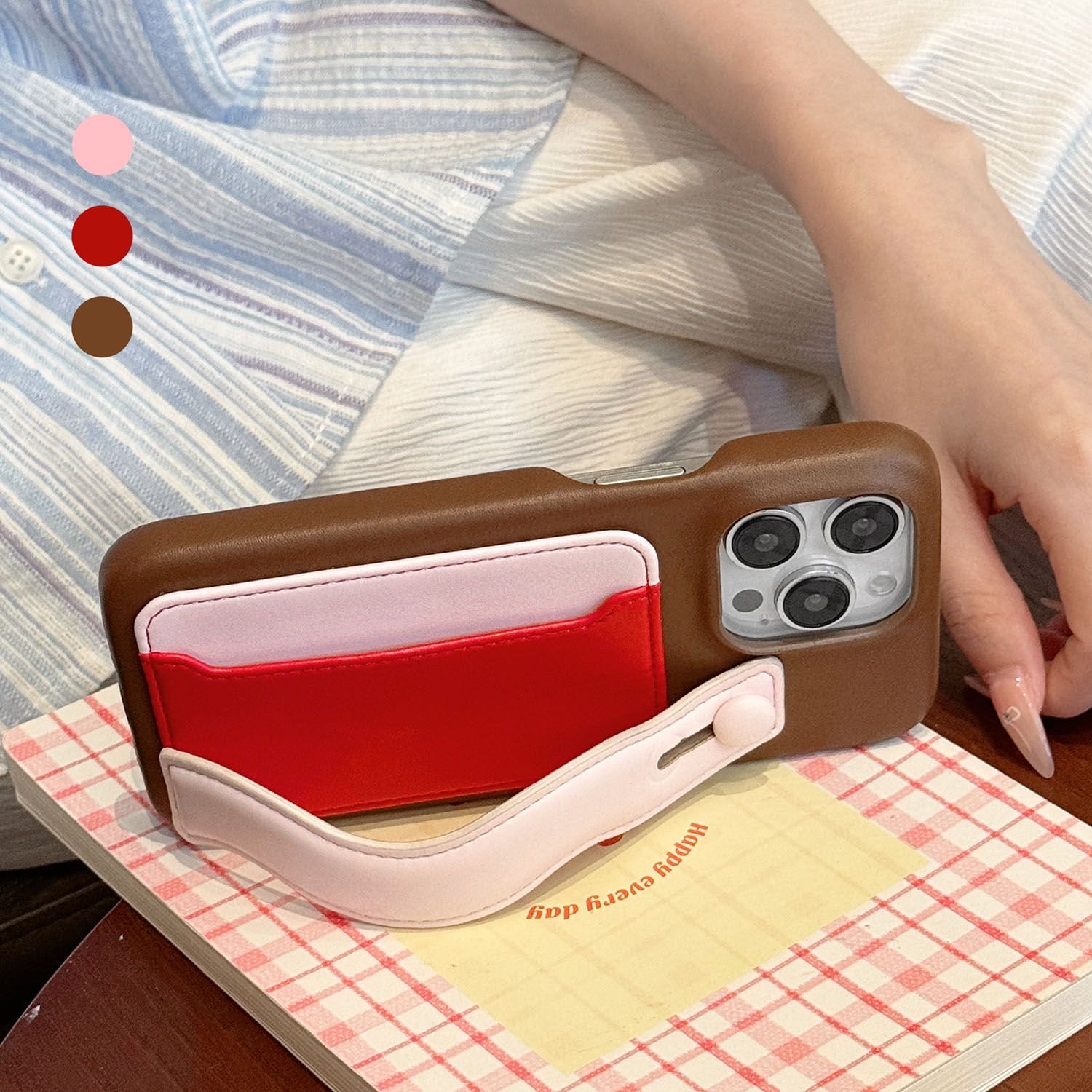 New Wholesale for Iphone 15 Pro Max Mobile Phone Cover Card Holder with Strap Artificial Pu Leather Luxury Phone Case
