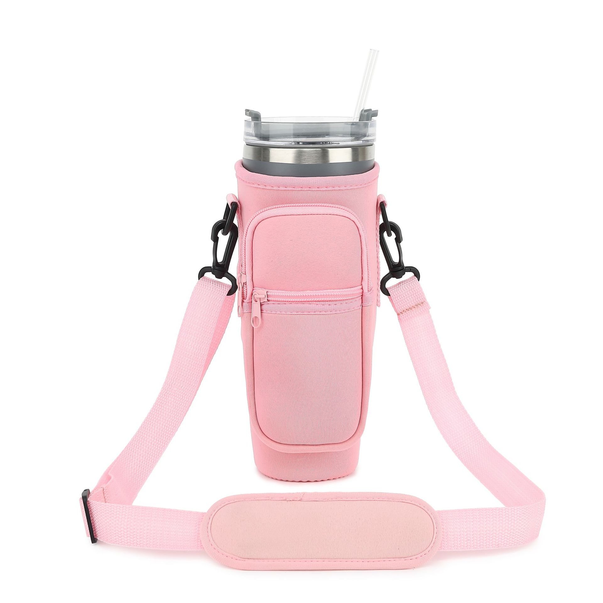 Multifunctional Water Bottle Bag with Zipper Mobile Phone Holder for Stanley Cup 40/30 oz with Adjustable Strap& Straw Cover