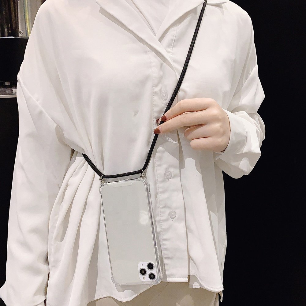 Hot Anti Shock Transparent Tpu Phone Case Strap With Rope Lanyard For iPhone 11 12 13 14 15 16 Pro max