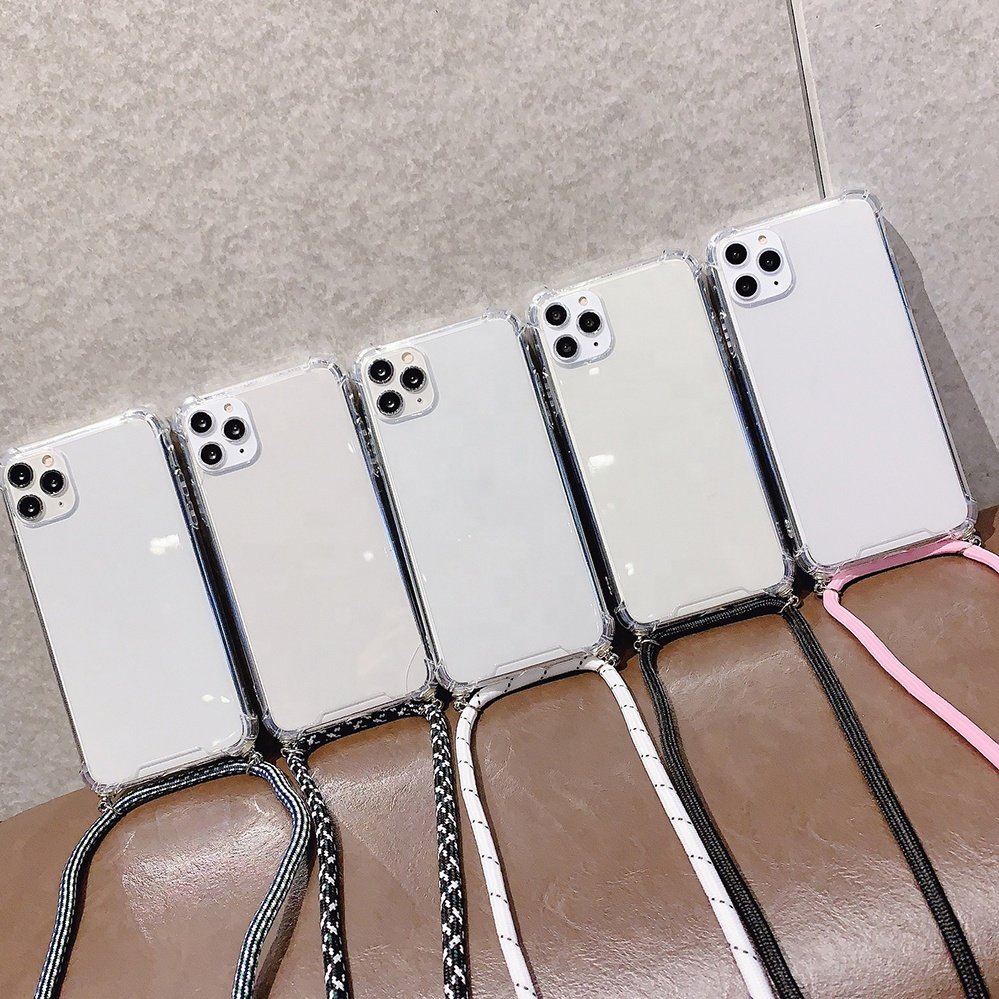 Hot Anti Shock Transparent Tpu Phone Case Strap With Rope Lanyard For iPhone 11 12 13 14 15 16 Pro max