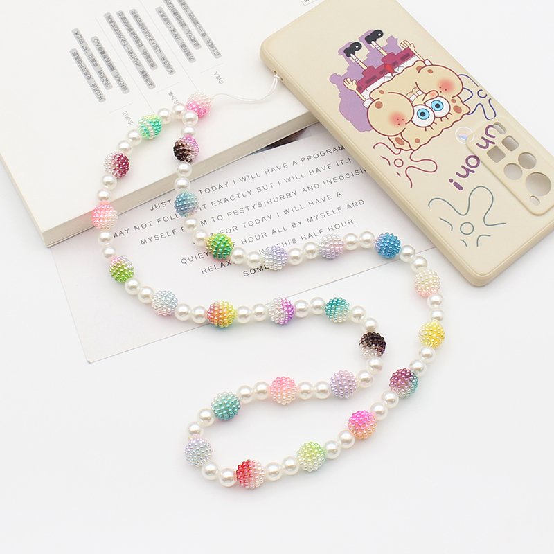 Handmade Rainbow Color Beaded Phone Lanyard Acrylic Wrist Strap beads Chain Anti Lost Mobile Phone Chain