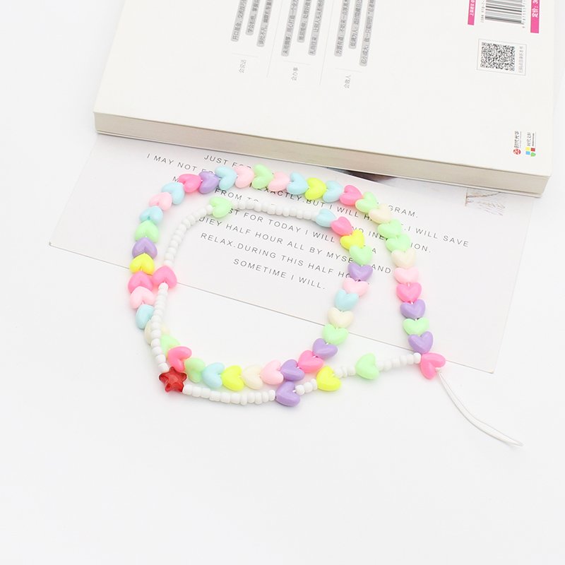 Handmade Rainbow Color Beaded Phone Lanyard Acrylic Wrist Strap beads Chain Anti Lost Mobile Phone Chain