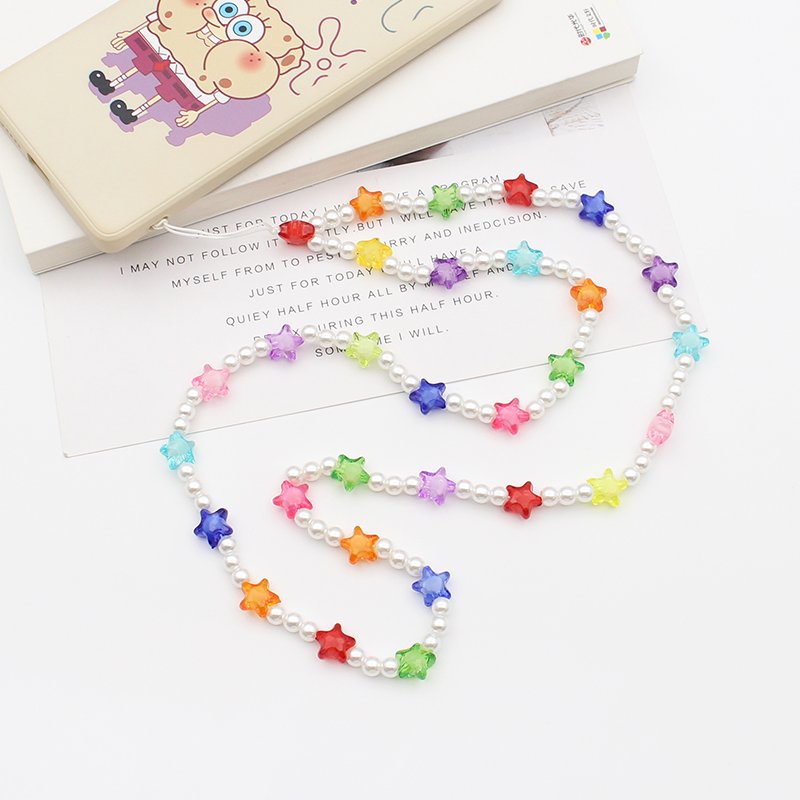 Handmade Rainbow Color Beaded Phone Lanyard Acrylic Wrist Strap beads Chain Anti Lost Mobile Phone Chain