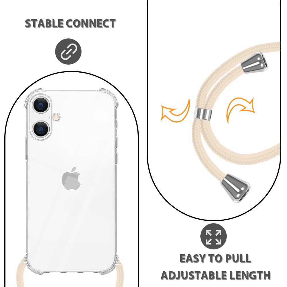 Clear Transparent TPU Crossbody Necklace Phone Case For Iphone 16 15 14 13 12 11 Pro Max X XS XR 7 8 Plus SE