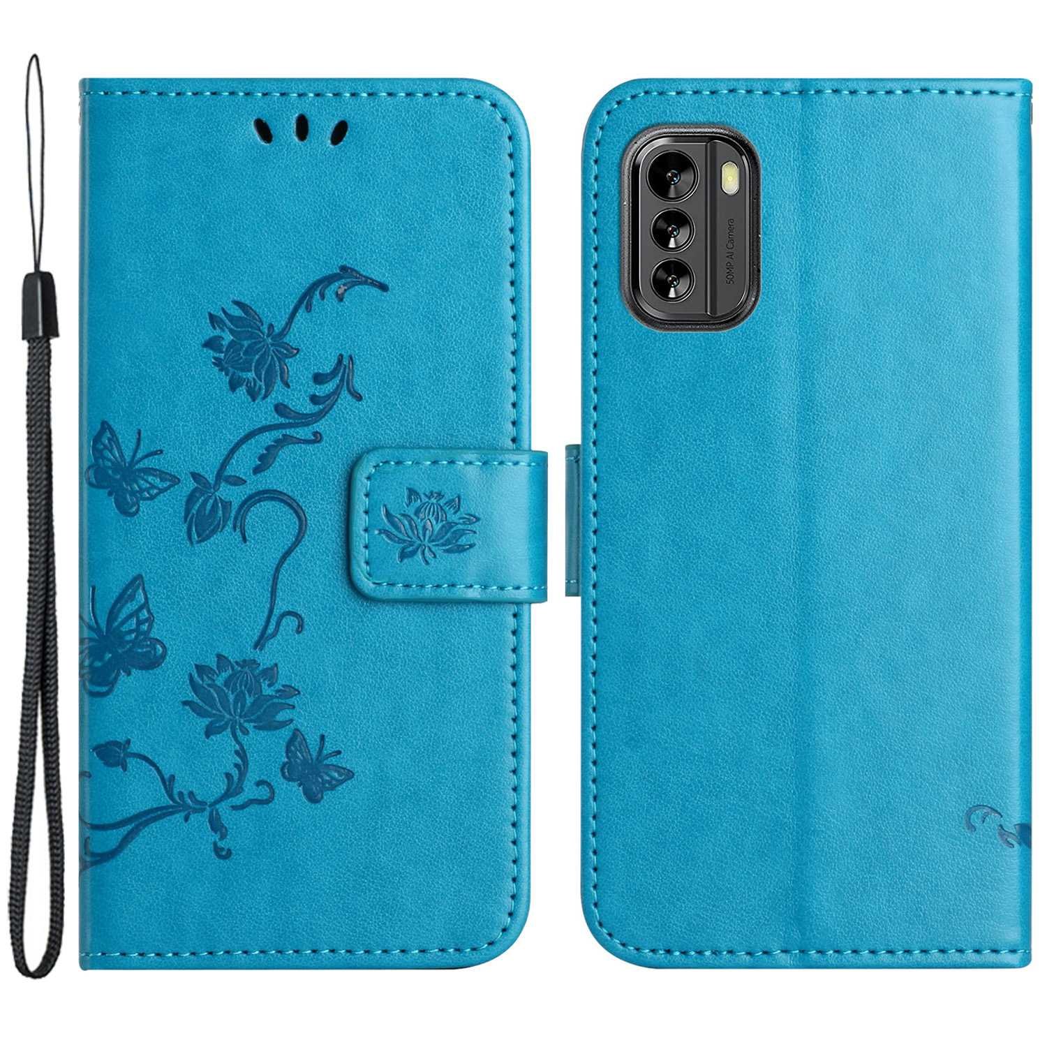 For Nokia G60 5G Butterfly Flower Imprinted PU Leather Phone Case Anti-scratch Anti-drop Wallet Stand Cover