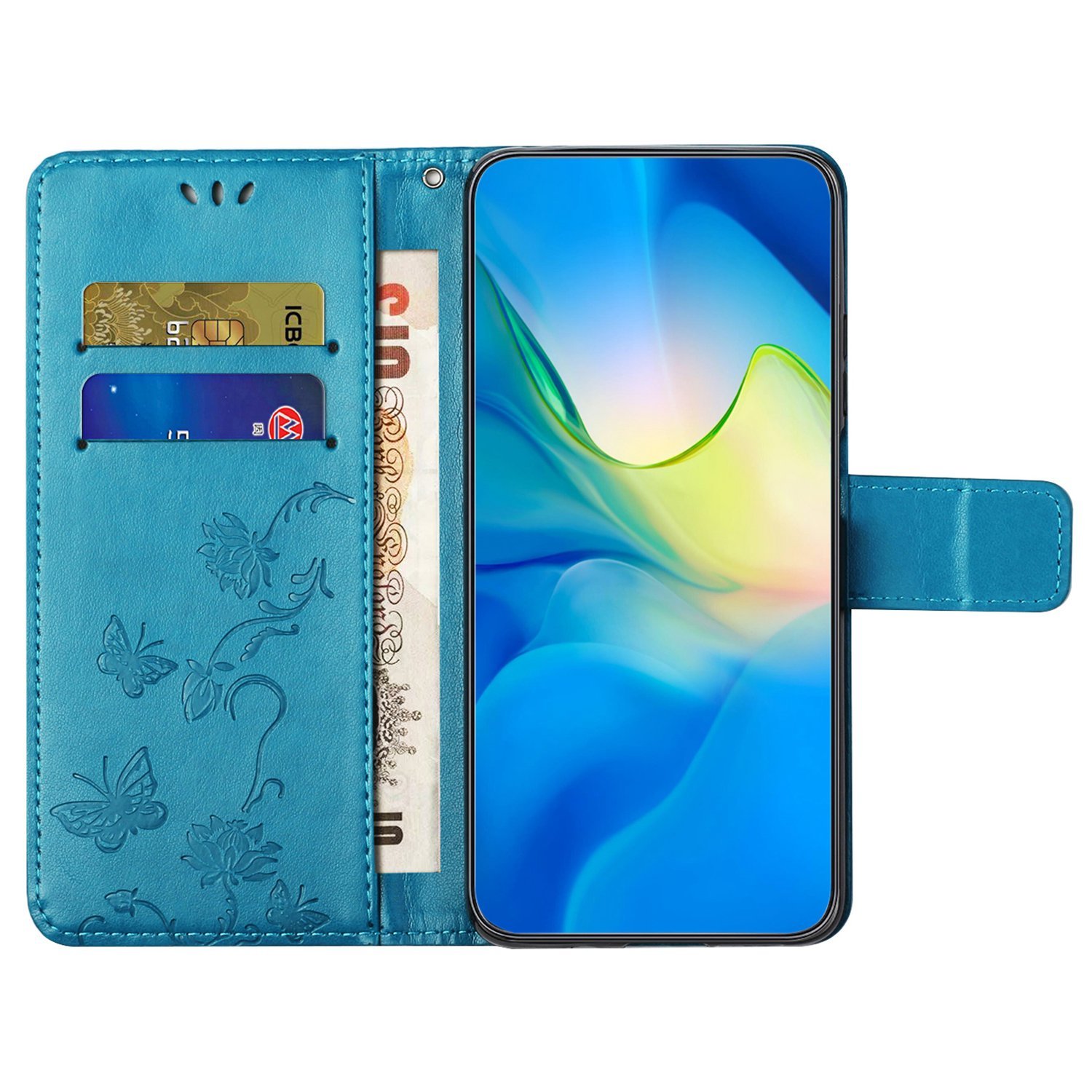 For Nokia G60 5G Butterfly Flower Imprinted PU Leather Phone Case Anti-scratch Anti-drop Wallet Stand Cover