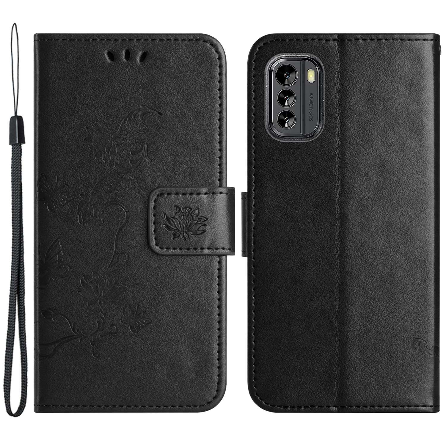 For Nokia G60 5G Butterfly Flower Imprinted PU Leather Phone Case Anti-scratch Anti-drop Wallet Stand Cover