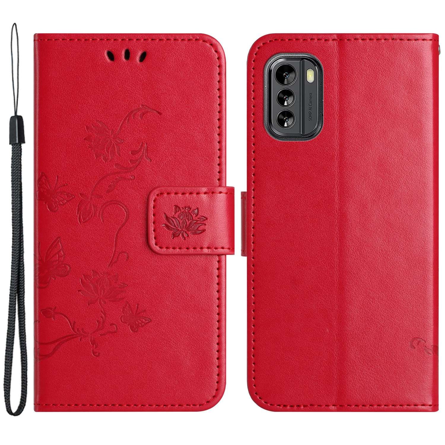 For Nokia G60 5G Butterfly Flower Imprinted PU Leather Phone Case Anti-scratch Anti-drop Wallet Stand Cover