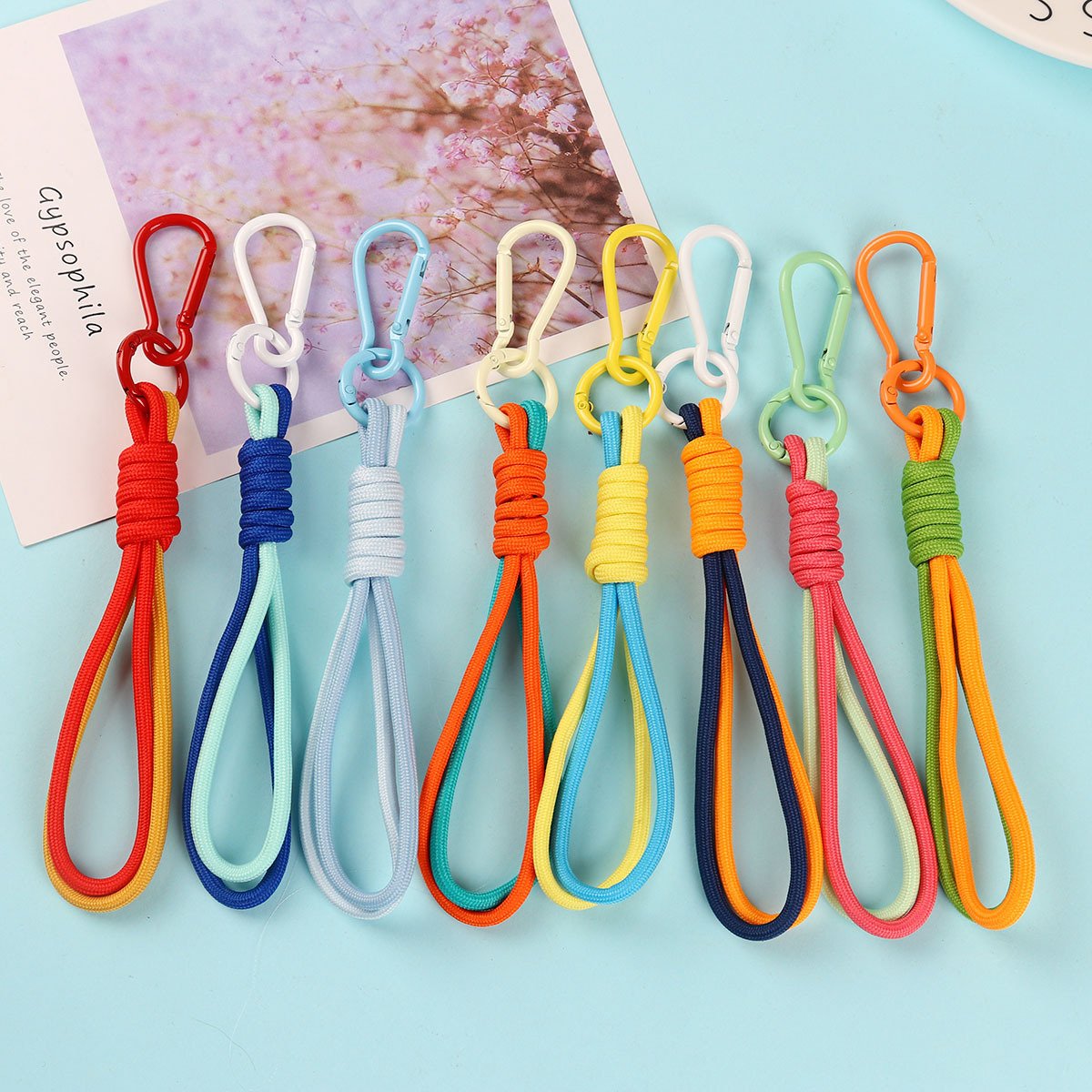 New Color Clashing Cell Phone Lanyard Short Braided Double Rope Hand Carry Anti-Lost Wrist Lanyard Bag Key Decoration Strap