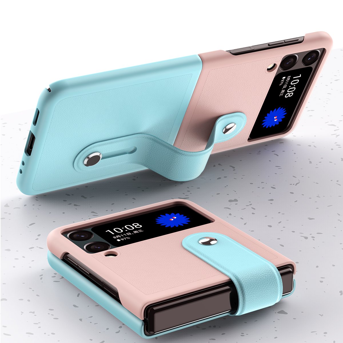 For Samsung Galaxy Z flip 6 5 5G Colourful Thin PC Shell Feeling Wrist strap Mobile Phone Back Cover Cases FOR HUAWEI P50 Pocket