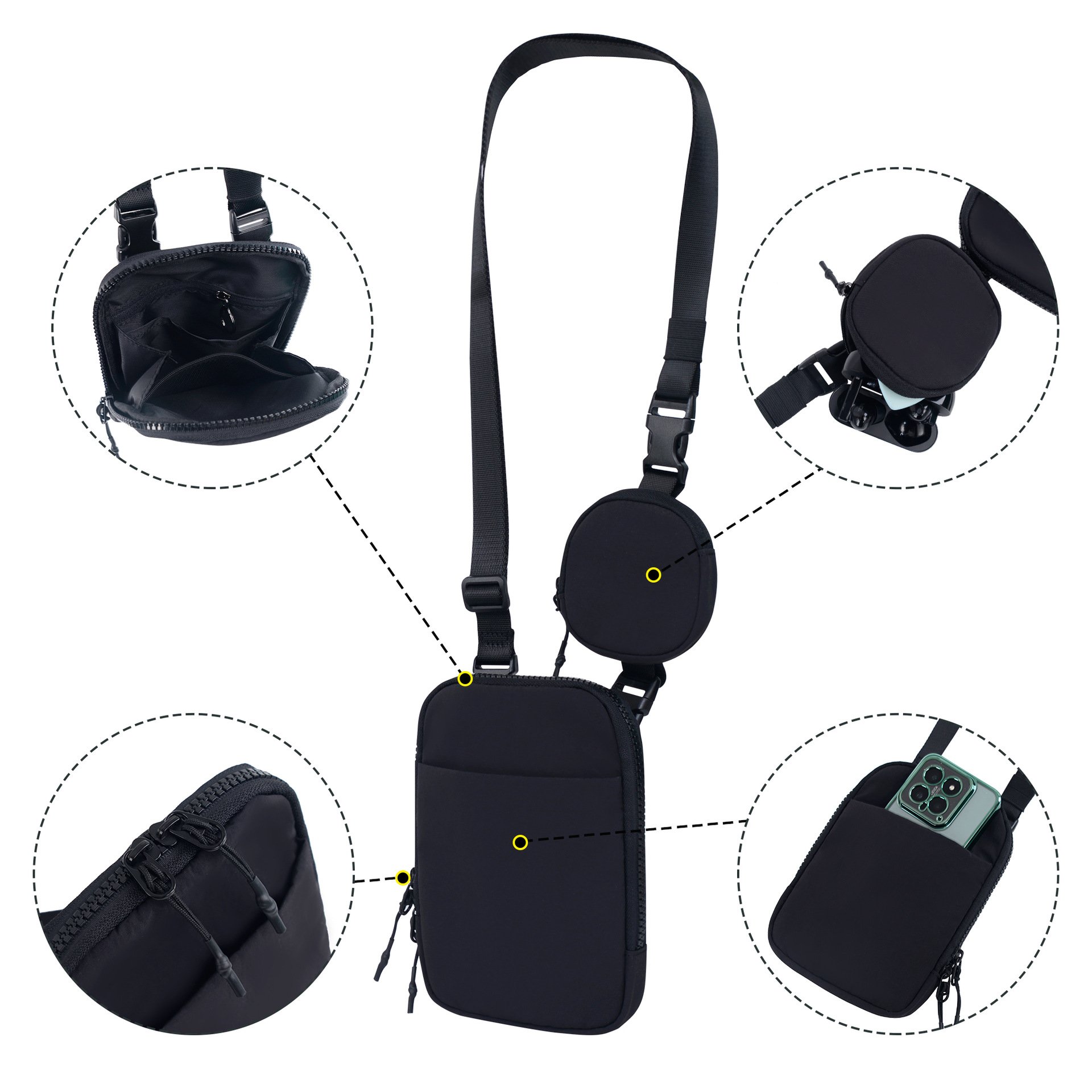Hot Sale New Waterproof Nylon Sport Belt Multi Phone Crossbody Strap Waist Fanny Pack For Women Belt Bag For Girls
