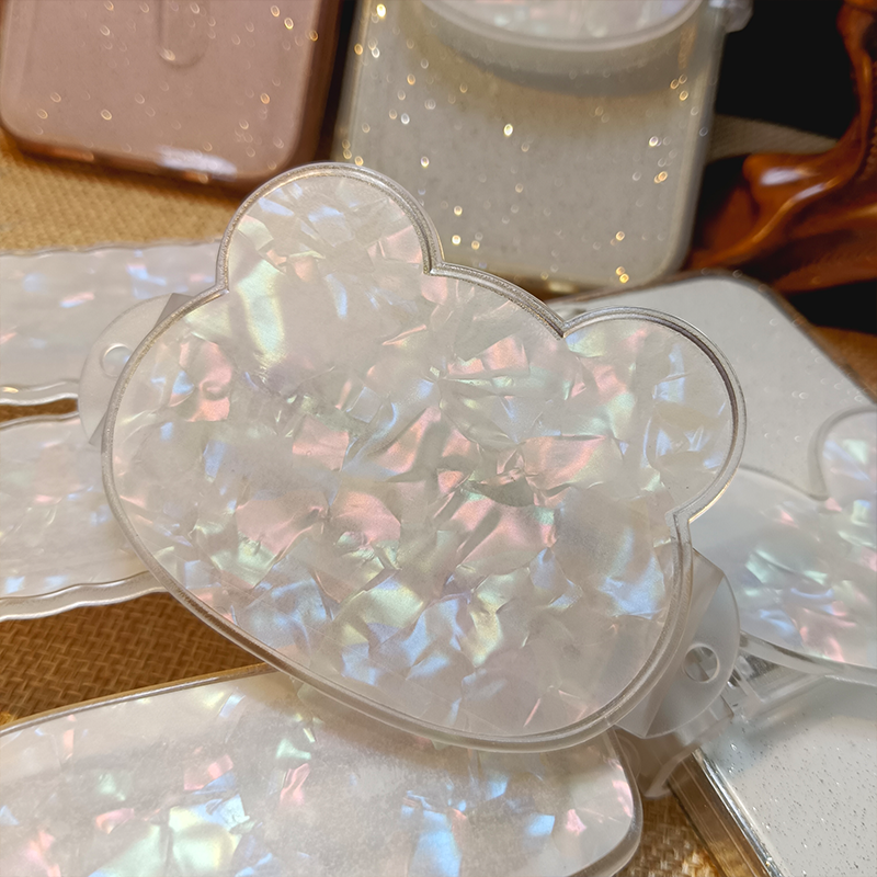 Mobile phone back clip with shell pattern, transparent PC clip, DIY material, hanging rope, retractable clip phone accessories