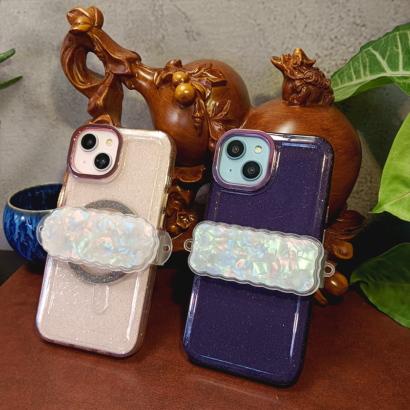 Mobile phone back clip with shell pattern, transparent PC clip, DIY material, hanging rope, retractable clip phone accessories