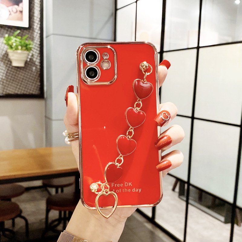 Wrist Love Strap Luxury Plating Soft TPU Case For IPhone 15 14 Plus 13 Pro Max 12 Mini 11 8 7 6 XR X XS Bling Phone Back Cover