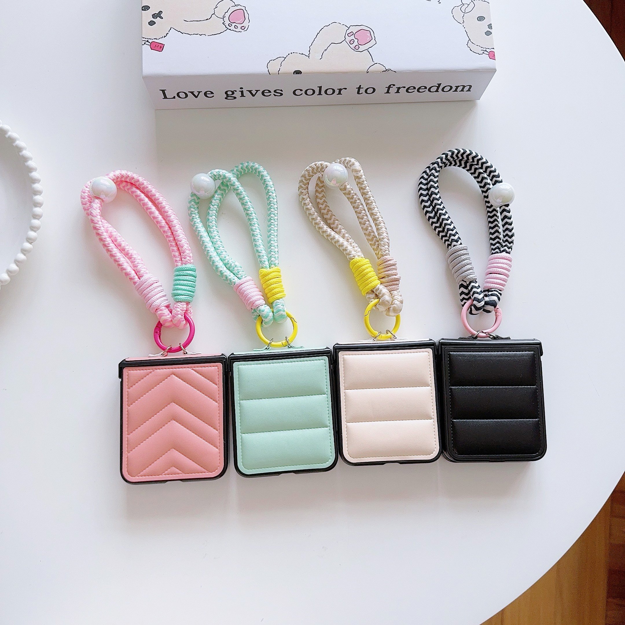 2024 3D Pinstripe Mobile Phone Cases With Braided Cell Phone Rope for Samsung Galaxy Z FLIP 6 5 4 3 vivo XFLIP
