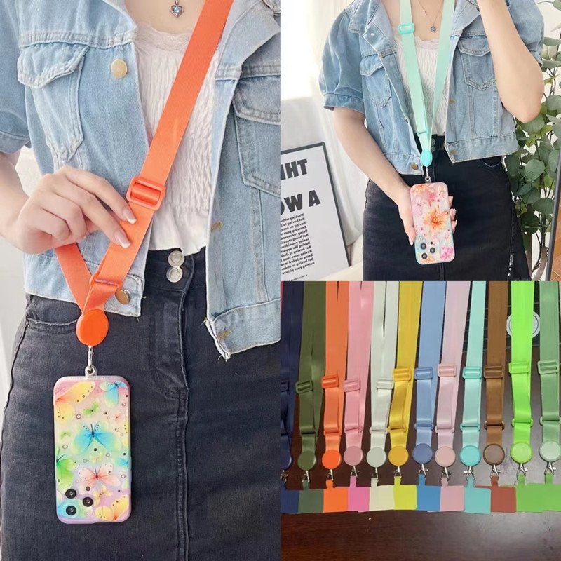 RW Custom Crossbody Wide Mobile Phone Necklace Clear Logo Patch Adjustable Long Universal Cell Phone Strap Holder Phone Lanyard