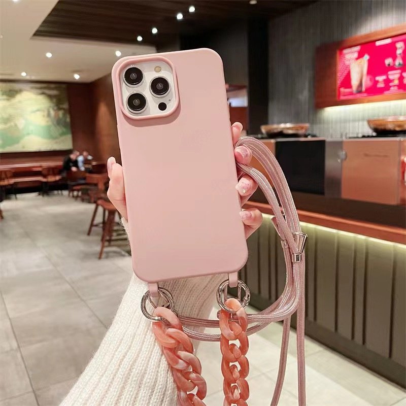 High-end simple liquid solid color fashion phone case for iPhone15promax 14pro portable rope 12 13 Crossbody rope 11