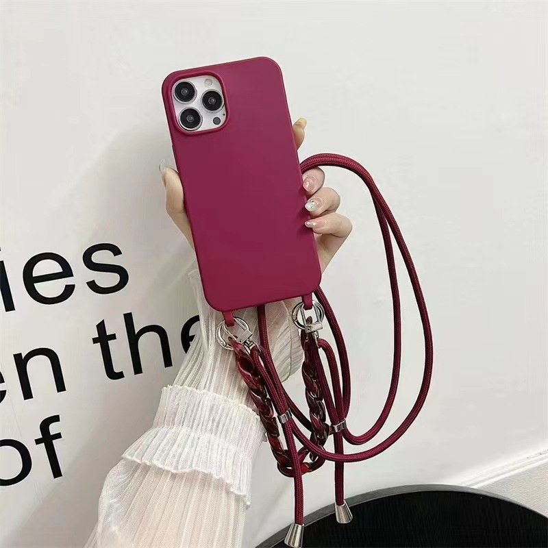 High-end simple liquid solid color fashion phone case for iPhone15promax 14pro portable rope 12 13 Crossbody rope 11