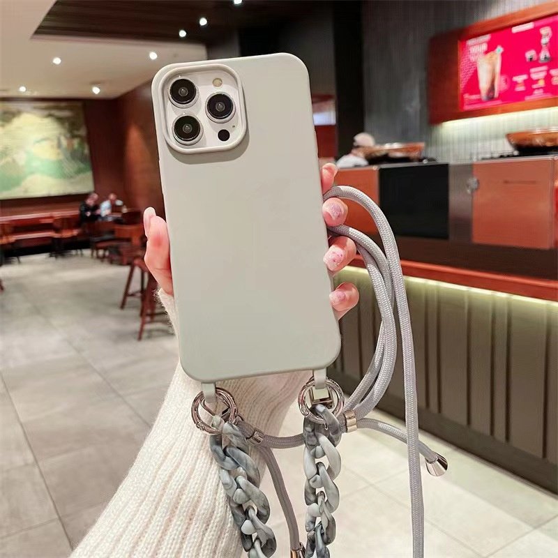 High-end simple liquid solid color fashion phone case for iPhone15promax 14pro portable rope 12 13 Crossbody rope 11