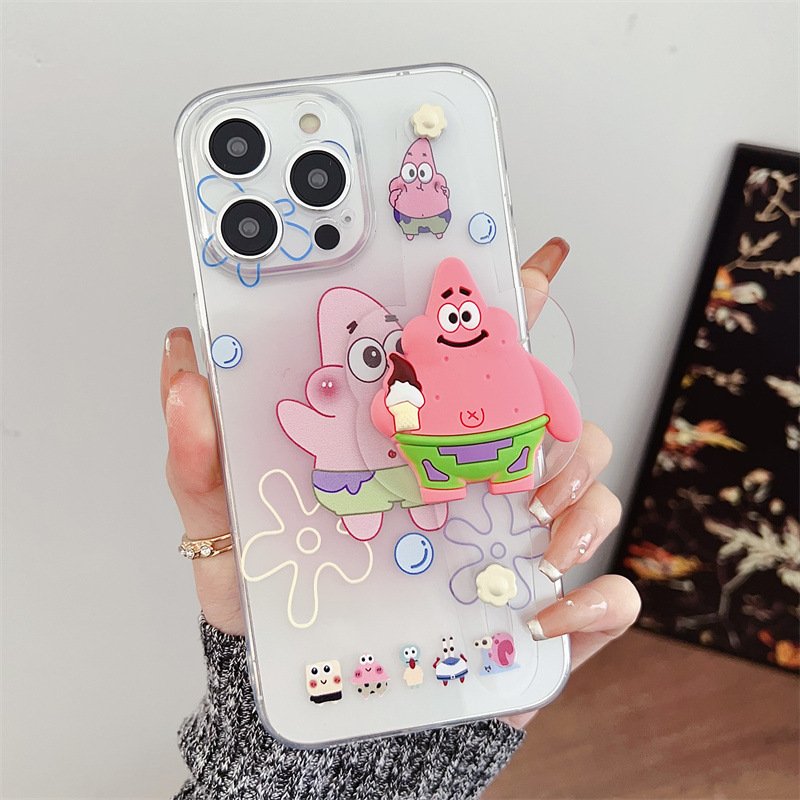 For Iphone 15promax cartoon leather wrist strap case Spongebob iPhone14/13/12/8xs