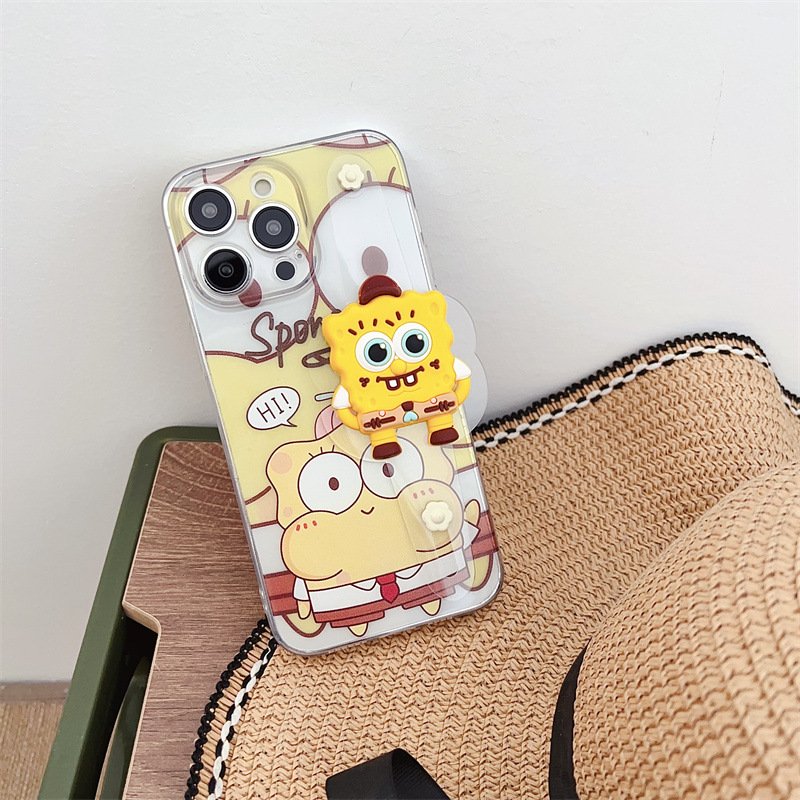 For Iphone 15promax cartoon leather wrist strap case Spongebob iPhone14/13/12/8xs