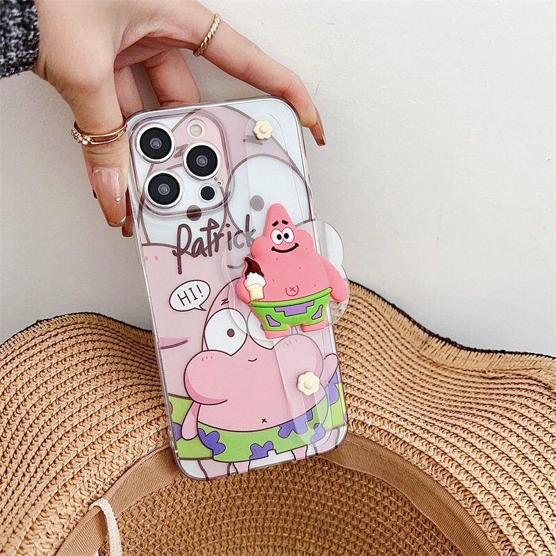 For Iphone 15promax cartoon leather wrist strap case Spongebob iPhone14/13/12/8xs