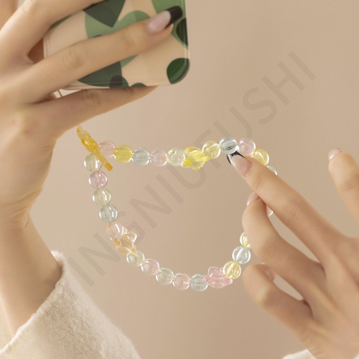 Customized Factory Cute Korean DIY Bow Short Wristlet Cellphone Charm Lanyard Sweet Resin Acrylic Mobile Phone Strap