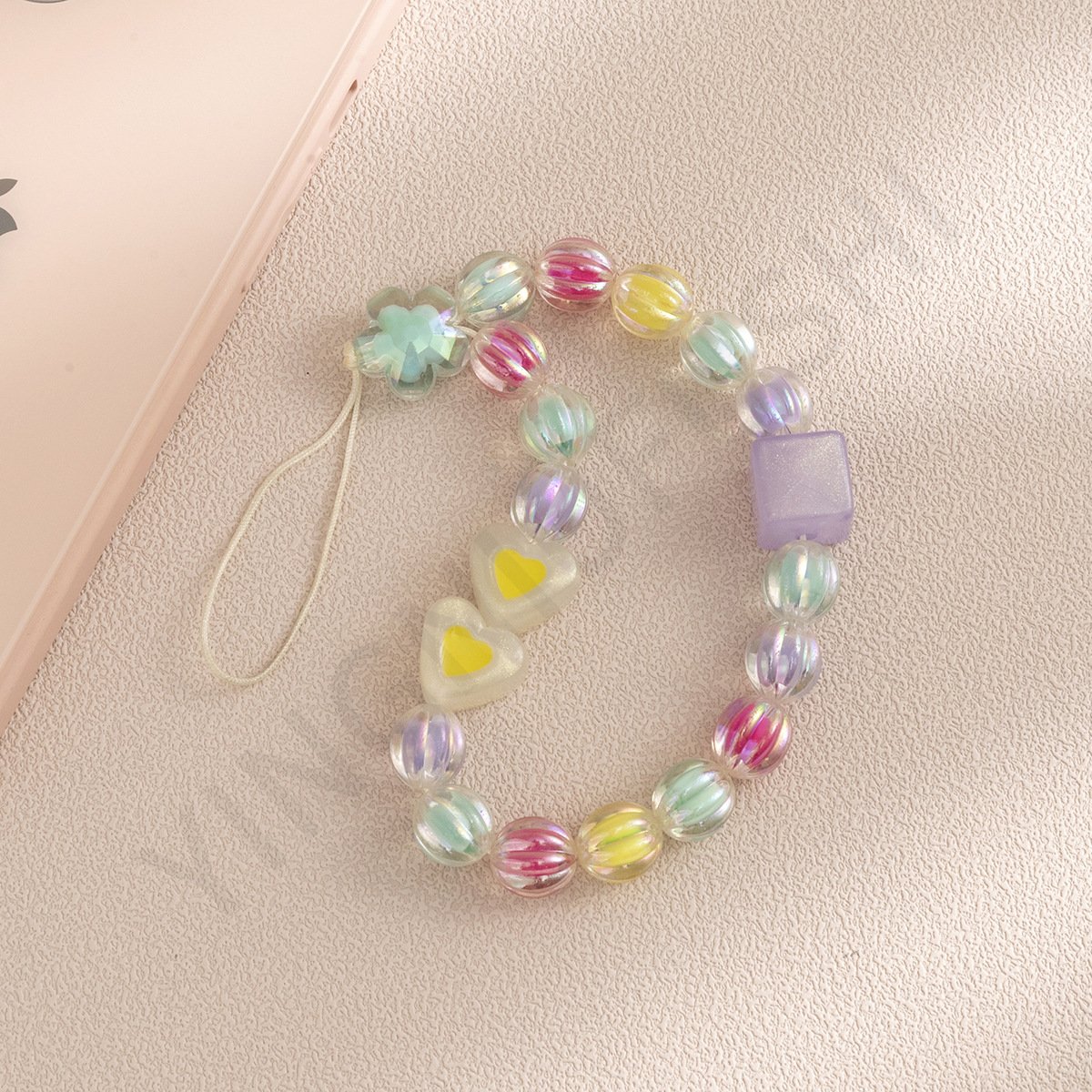 Customized Factory Cute Korean DIY Bow Short Wristlet Cellphone Charm Lanyard Sweet Resin Acrylic Mobile Phone Strap