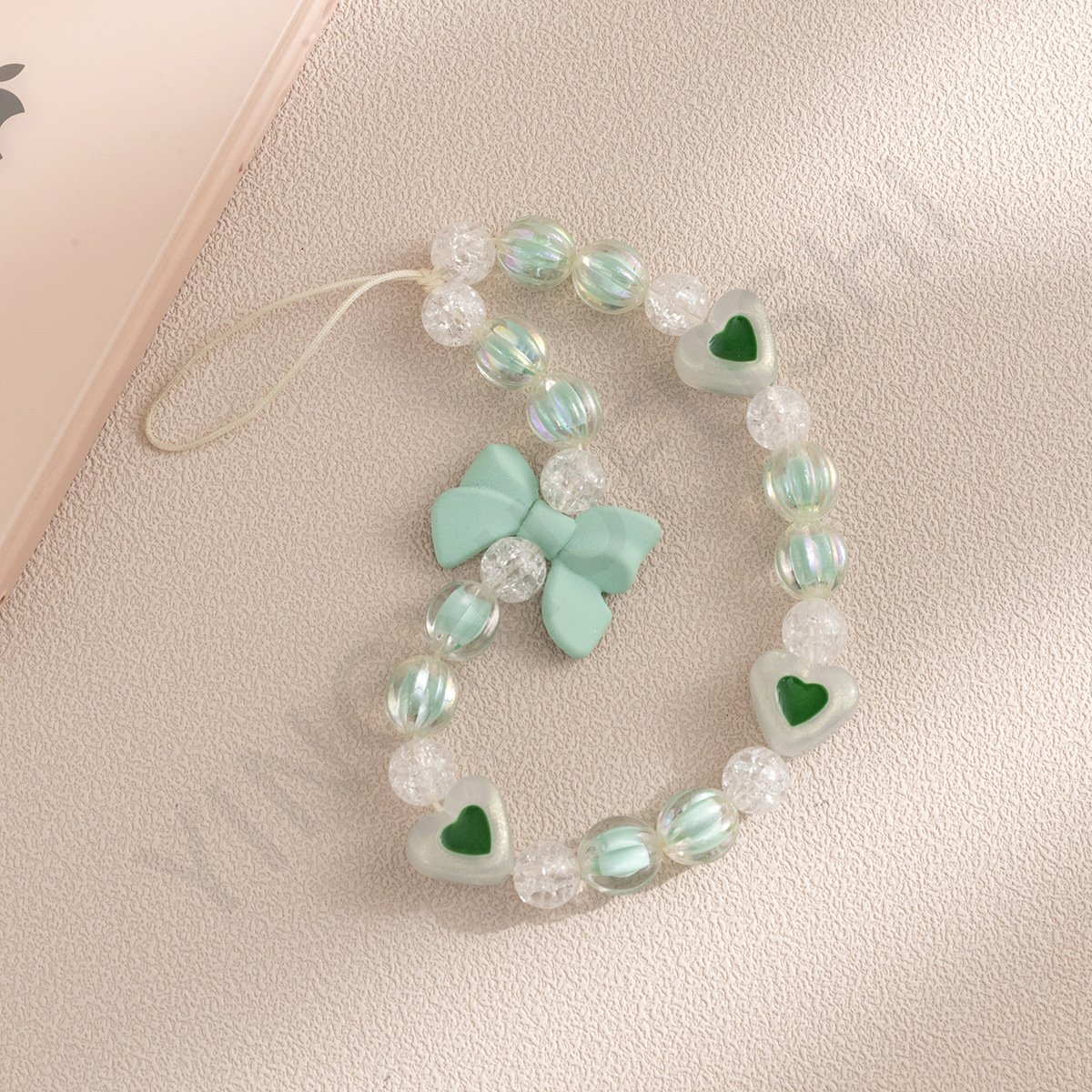 Customized Factory Cute Korean DIY Bow Short Wristlet Cellphone Charm Lanyard Sweet Resin Acrylic Mobile Phone Strap