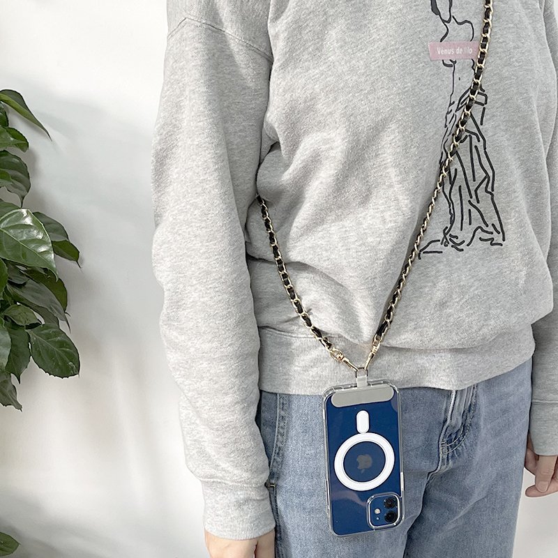 Universal Removable Lanyard with Spacer Clip Tether Mobile Phone Holder Crossbody Metal and Leather Phone Chain Strap with Card