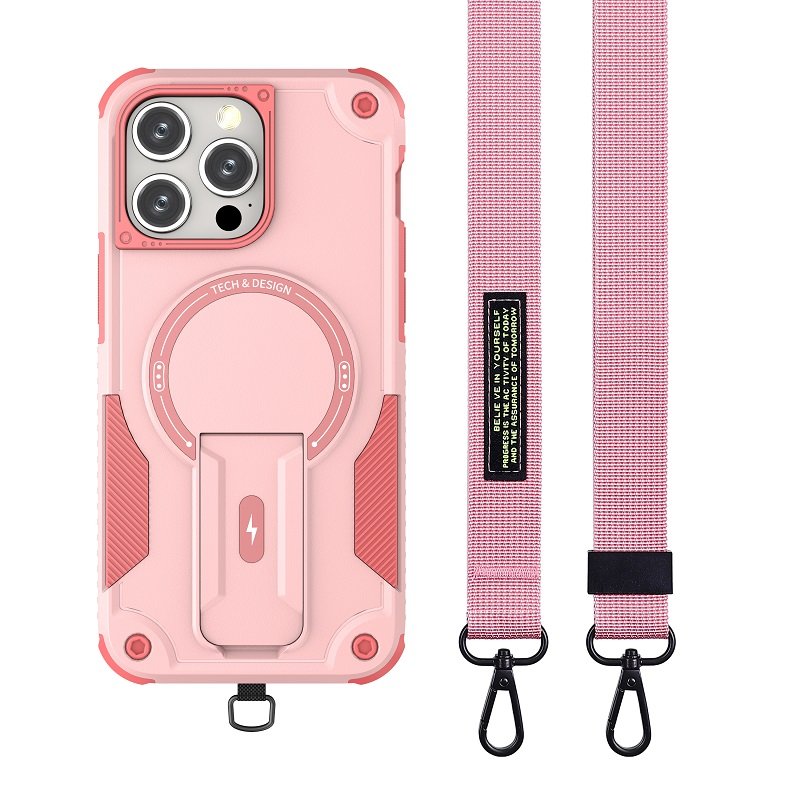 Magnetic case for iPhone 15 pro max phone case with strap for iphone 14 pro max case with stand