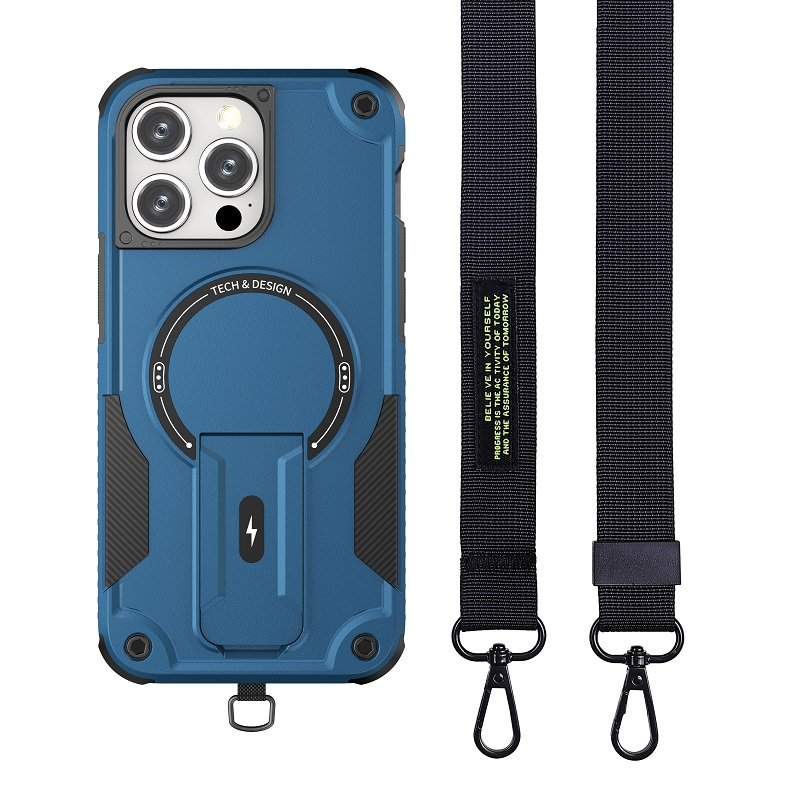 Magnetic case for iPhone 15 pro max phone case with strap for iphone 14 pro max case with stand
