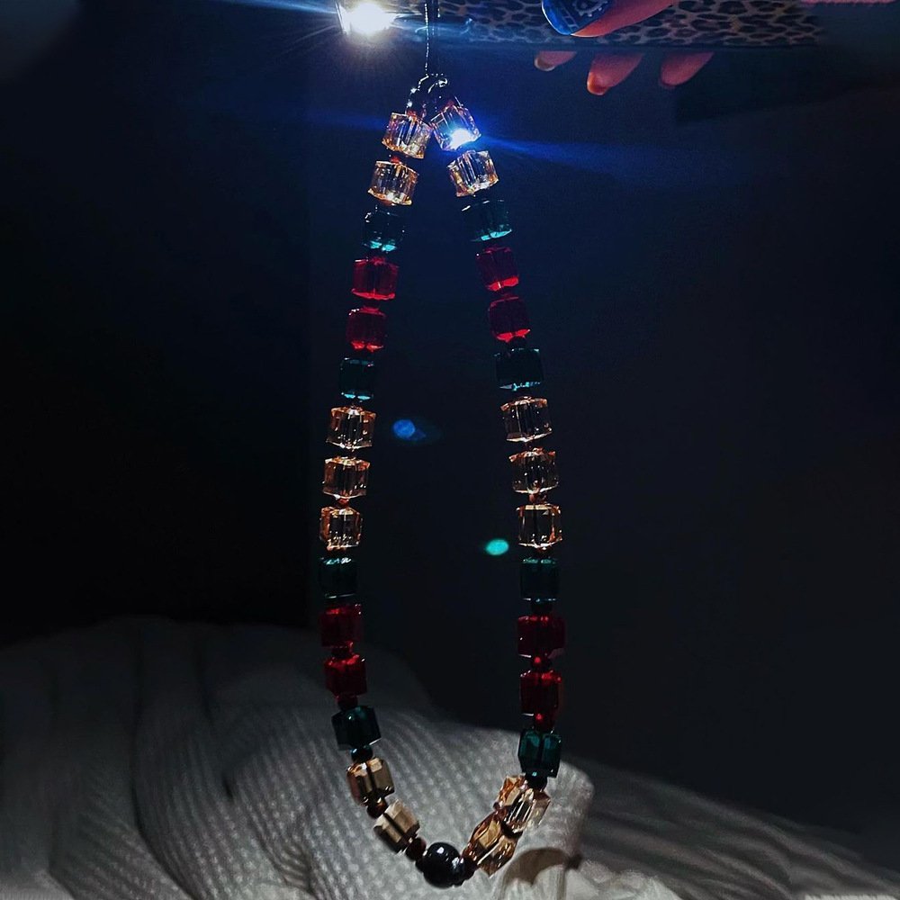 KKBEAD Purse With Phone Chain Holder String Strap Glass Beaded Gradient Colour Chain Strap Lanyard Crystal Beads Mobile Phone Chain