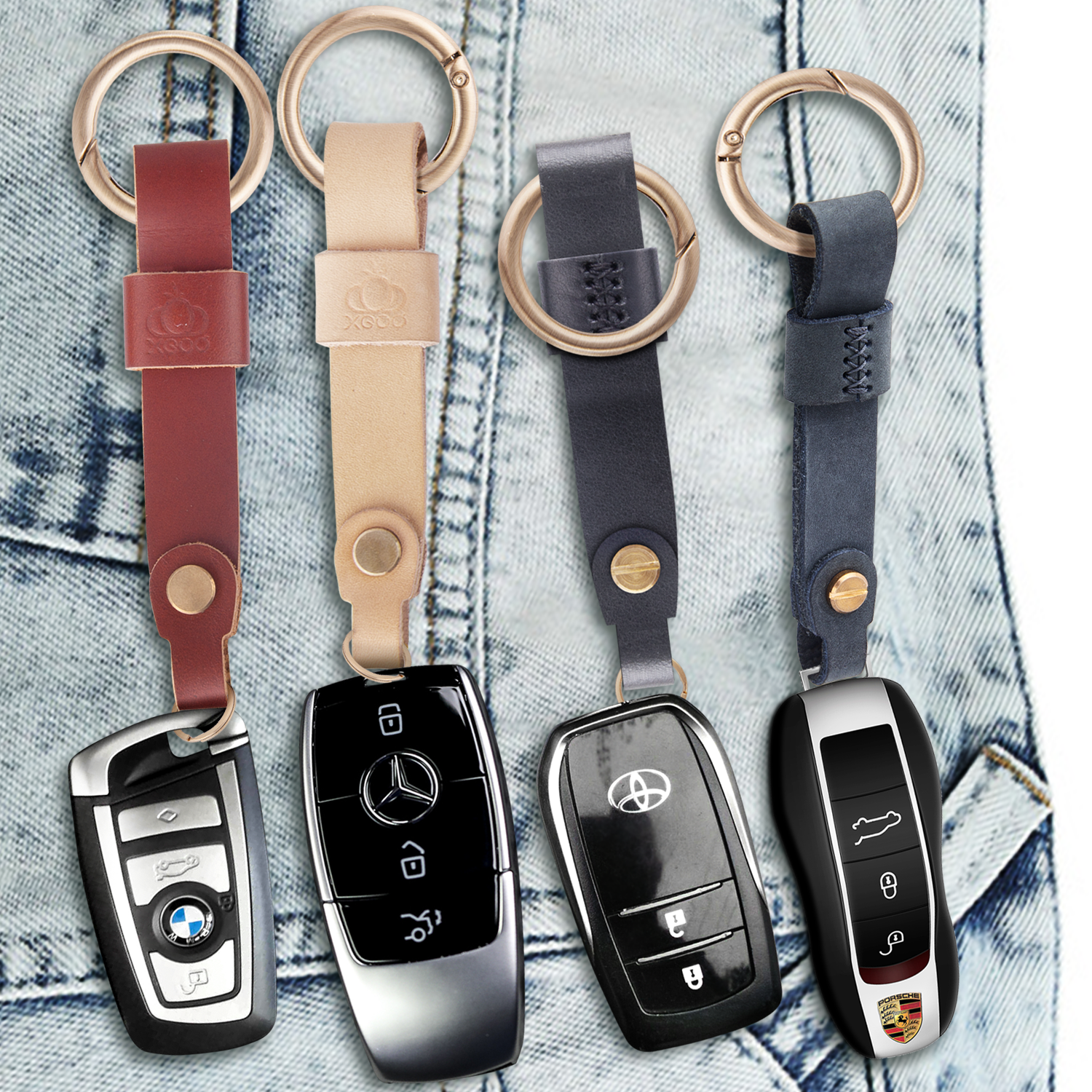 New Genuine leather handmade soft keychain phone case strap and car key