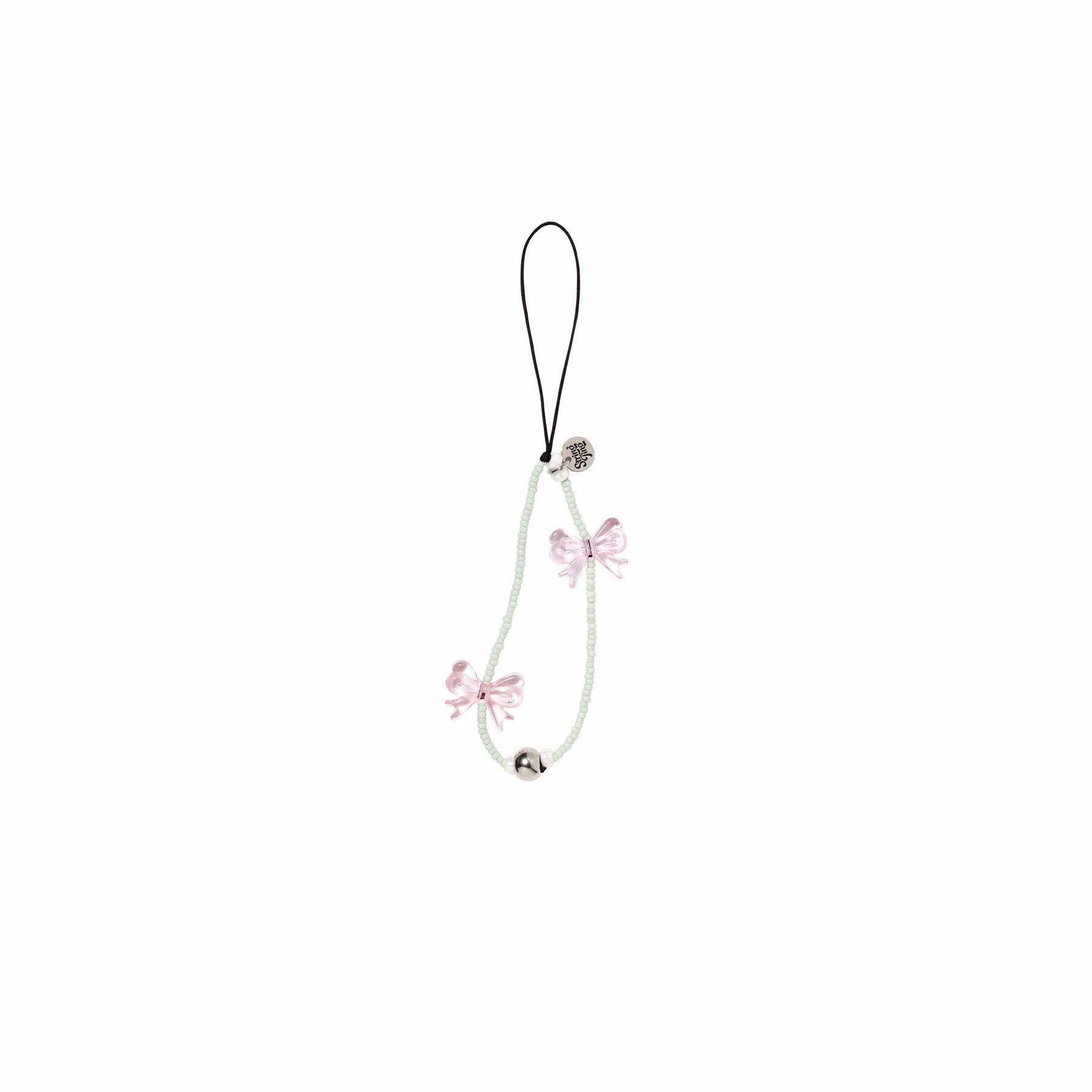 Cute Handmade Silver Black Bow Beads Beaded Cell Phone Wrist Strap Rope Cord Lanyard Phone Case Charm Accessories for Girl Women
