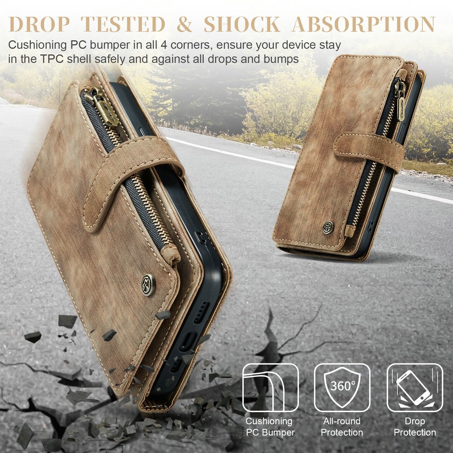 CaseMe Luxury Phone Case For iPhone 16 15 14 13 12 Pro Max 7 8 SE 2020 with Wrist Strap Zipper Credit Card Cover For iPhone 16